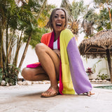 Neon Colorblock Front Button Cardigan