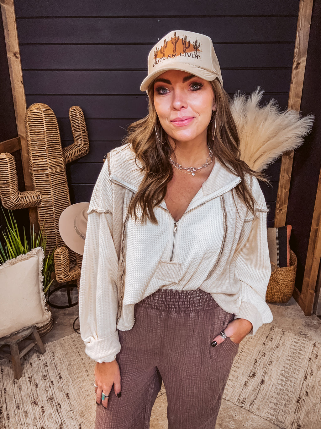 Mocha Smock Waist Mineral Wash Pant