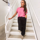 Black Drawstring Wide Leg Pant