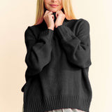 Black High Neck Wide Rib Loose Fit Sweater