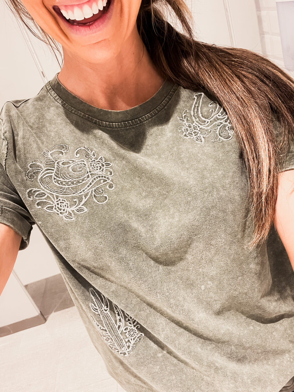 Olive Floral Western Embroidered Shirt