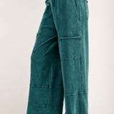 Washed Teal Green Knit Utility Cargo Pant