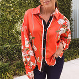 Orange Floral Scarf Print Button Front Blouse