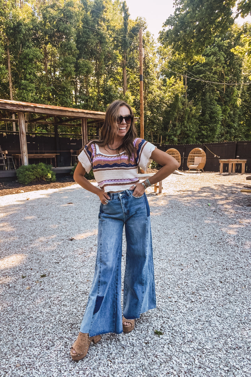 Oatmeal Crop Woven Flutter Top