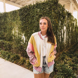 Ecru Rose Colorblock Wash Zip Hoodie