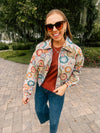 Retro Floral Jacquard Crop Jacket