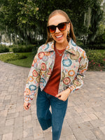 Retro Floral Jacquard Crop Jacket