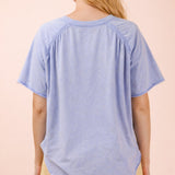 Blue Easy Wear Mineral Wash V Neck