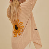 Beige Sunflower Embroidered Cardigan