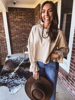 Natural Washed Lace Puff Sleeve Top
