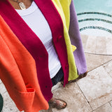 Neon Colorblock Front Button Cardigan