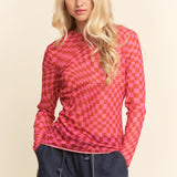 Red Pink Checker Mesh Sheer