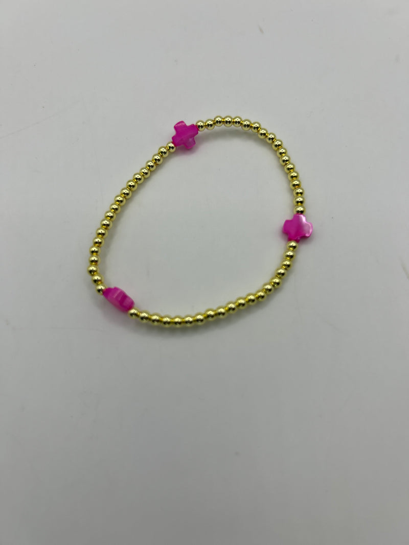 3 CROSS HOT PINK GOLD BRACELET