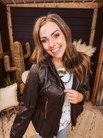 Chocolate Faux Leather Jacket with Pleated Waist