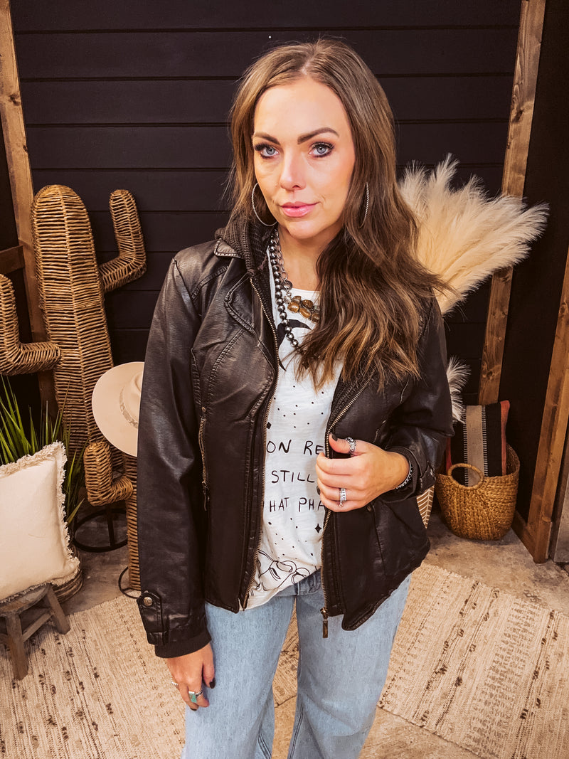 Chocolate Faux Leather Jacket with Pleated Waist