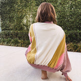 Ecru Rose Colorblock Wash Zip Hoodie