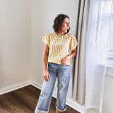 Mustard Plaid Smock Round Neck Blouse