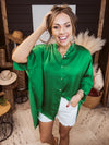 Emerald Washed Satin Button Down Blouse