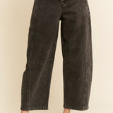 Washed Black Denim Barrel Pant