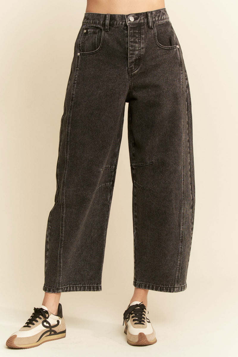 Washed Black Denim Barrel Pant