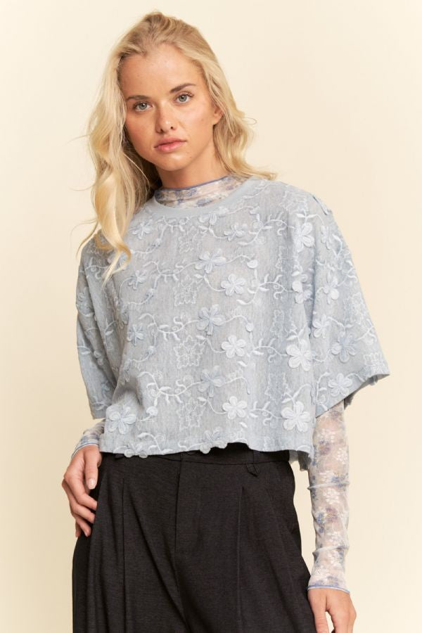 Barely Blue Floral Lace Pullover
