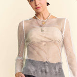 White Criss Cross Rhinestone Mesh