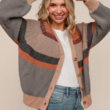 Taupe Rust + Grey Raglan Stripe Sweater Cardigan