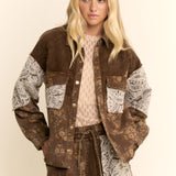 Washed Brown Corduroy Floral Jacquard Shacket