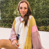 Ecru Rose Colorblock Wash Zip Hoodie