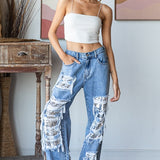 Living For Sequins Denim Distressed Pant