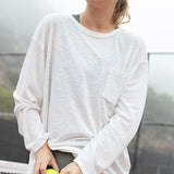 Mineral Wash Round Neckline L/S Top with Pocket