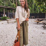 Linen Like Fray Hem Pocket Pant