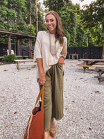 Linen Like Fray Hem Pocket Pant