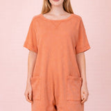 Coral Orange Washed Casual Romper