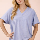 Blue Easy Wear Mineral Wash V Neck