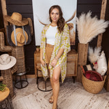 Lime Green Boho Floral Kimono