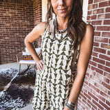 Olive + Cream Embroider Tie Shoulder Romper