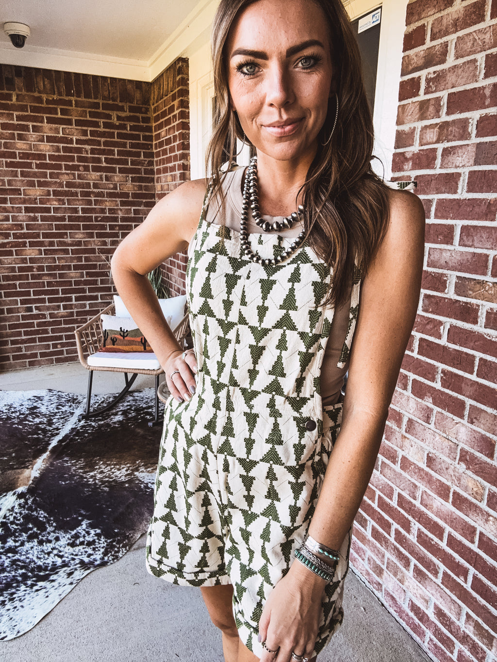 Olive + Cream Embroider Tie Shoulder Romper