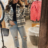 Black + White Plaid Button Up Shacket