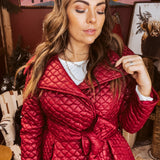 Wine Quilted Belted Waist Coat
