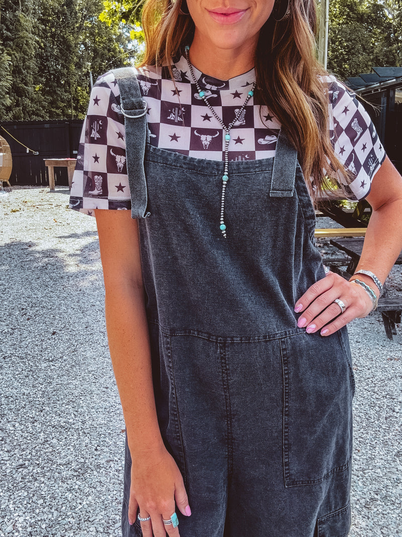 Black & White Check Western S/S Mesh
