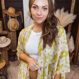 Lime Green Boho Floral Kimono