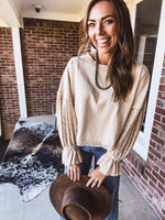 Natural Washed Lace Puff Sleeve Top