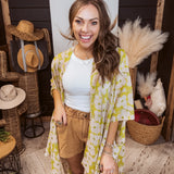 Lime Green Boho Floral Kimono