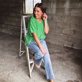 Wrinkle Woven V Neck Dolman