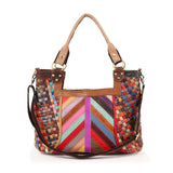 GENUINE LEATHER WOVEN MULTICOLOR HANDBAG