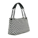 FAUX LEATHER WOVEN B/WHITE HANDBAG