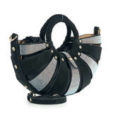 HALF MOON RHINESTONE ACCENTED HANDBAG