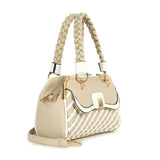 FAUX LEATHER WOVEN DOUBLE ZIPPER HANDBAG