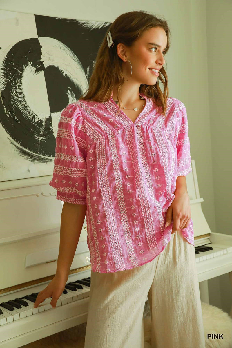 Pink Boho Chic Embroidered Top